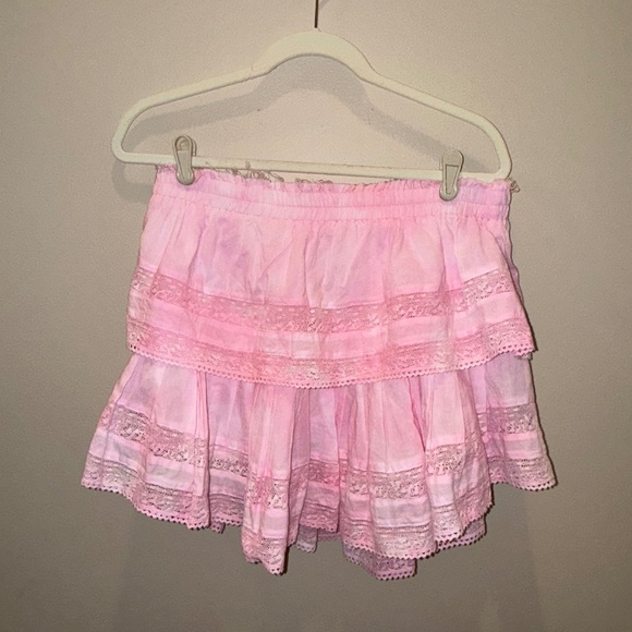 LoveShackFancy Ruffle Mini Heritage Skirt, Pink, Large
